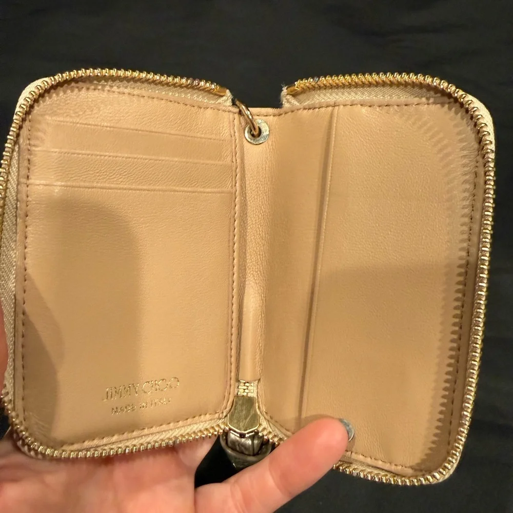 Jimmy Choo Gold Metallic Star Studded Key Holder Wallet with COA